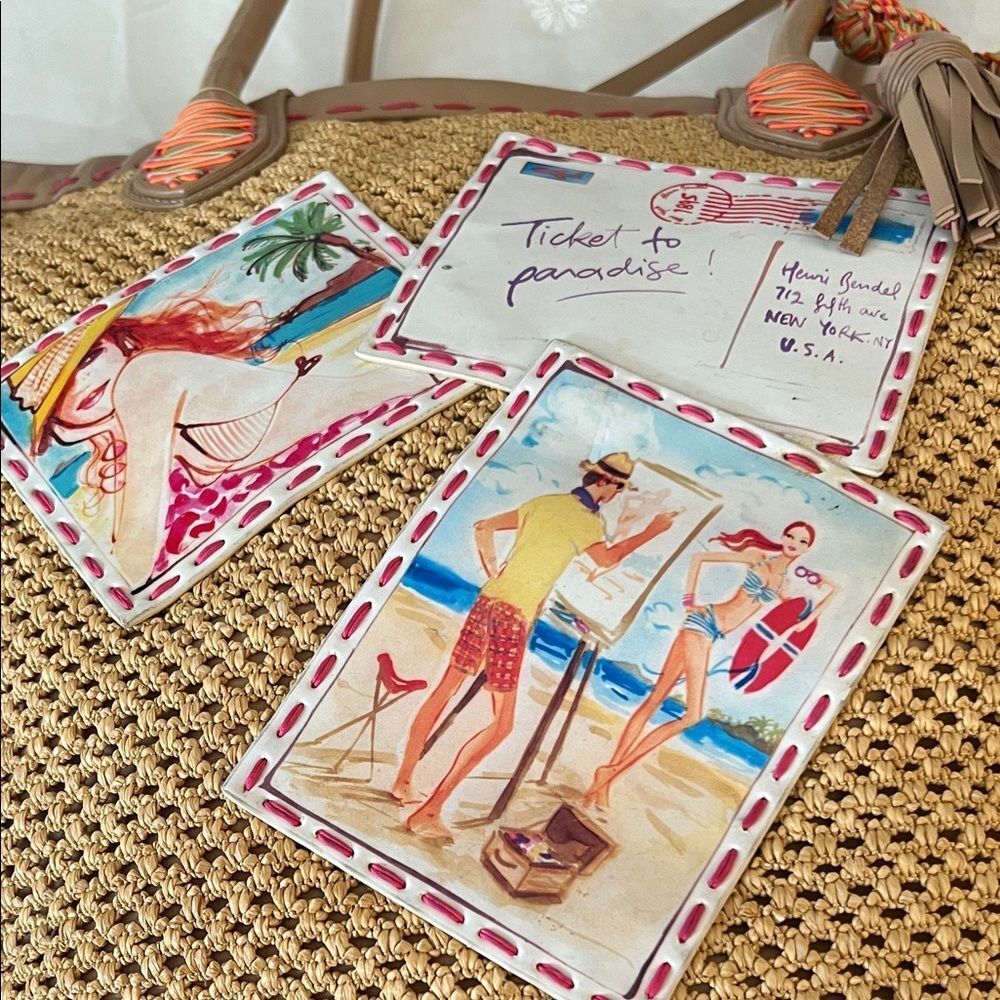 henri bendel Brown Woven Tote with Colorful Beach Patch Accents - Picture 5 of 15